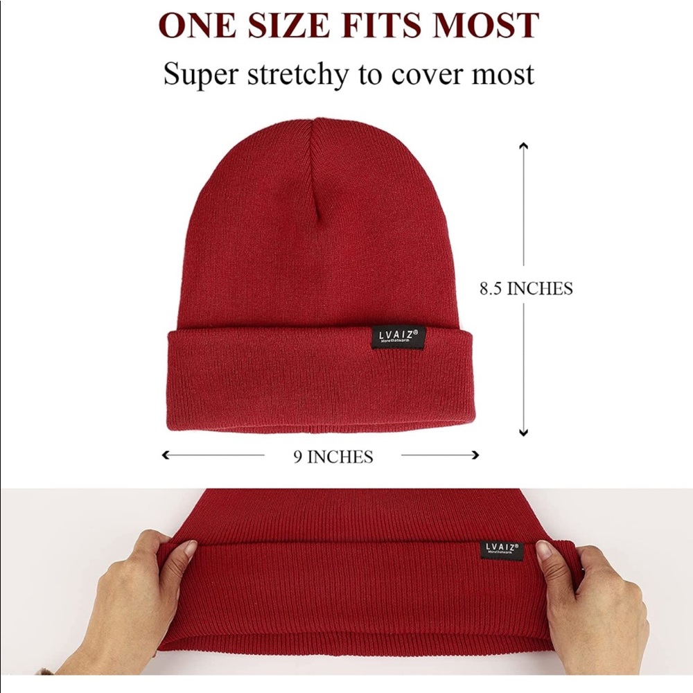 RED WINE COLORED UNISEX SATIN LINED (winter) BEANIE HAT (BRAND NEW) - Picture 2 of 4